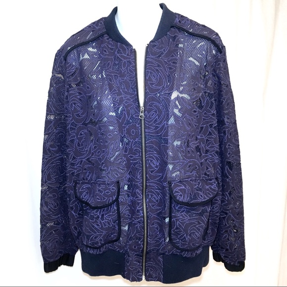 Anthropologie Jackets & Blazers - anthropologie elevenses Navy/Marin Lace Bomber MED